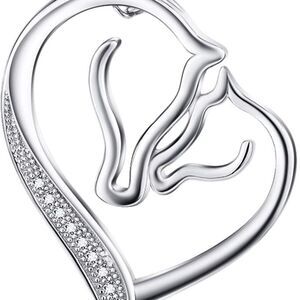18k Diamond Horse Mustang Heart Love Necklace